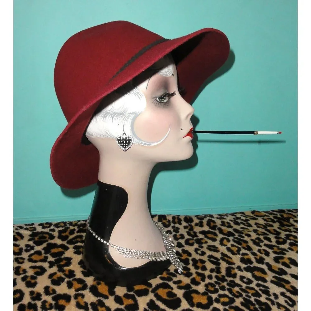 Vintage Burgundy Cloche Hat w/ Bow and Feathers church hat pinup Kentucky Derby - Picture 5 of 10